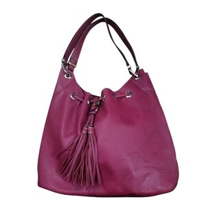 Vintage fuchsia pink Latique hobo bag purse pebbled leather w tassel drawstring